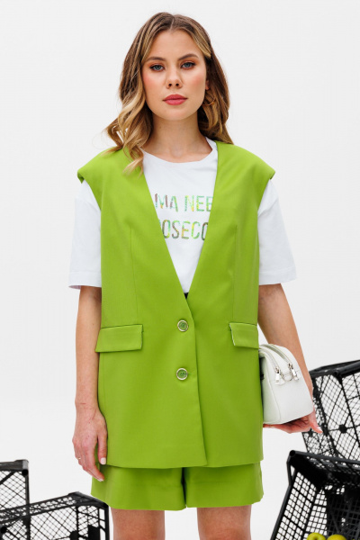 Летний жилет с высокой шлицей, воротником и карманами KOKOdea 7.15 яблочный - фото 2