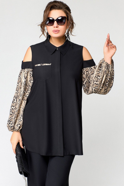 Блуза EVA GRANT 7245-1 черный+питон - фото 2