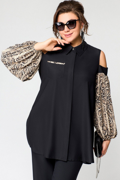 Блуза EVA GRANT 7245-1 черный+питон - фото 1