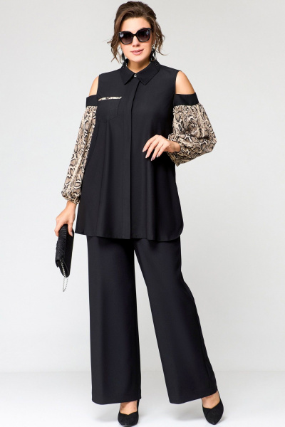 Блуза EVA GRANT 7245-1 черный+питон - фото 4