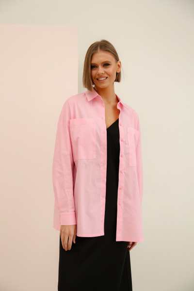 Рубашка из хлопка розового цвета с карманами и разрезами PUR PUR 11-275 - фото 5