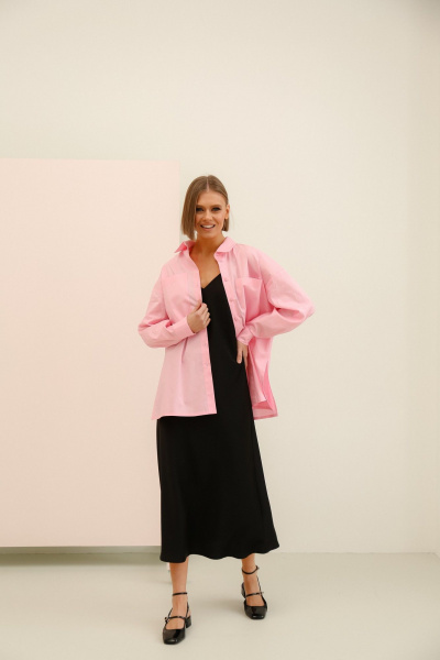 Рубашка из хлопка розового цвета с карманами и разрезами PUR PUR 11-275 - фото 2