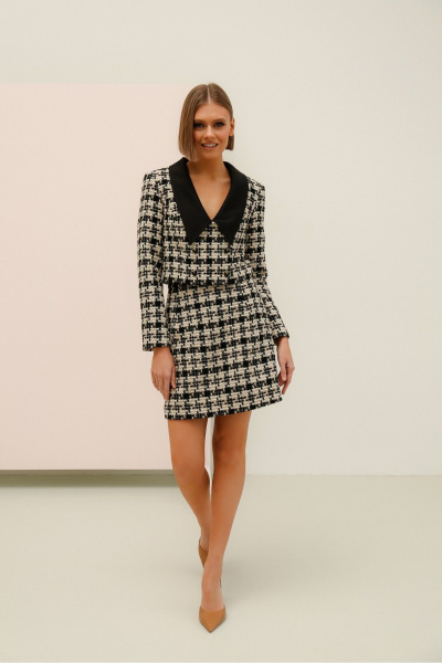 Деловой комплект шанель: укороченный жакет и юбка с принтом PUR PUR 11-273 - фото 1