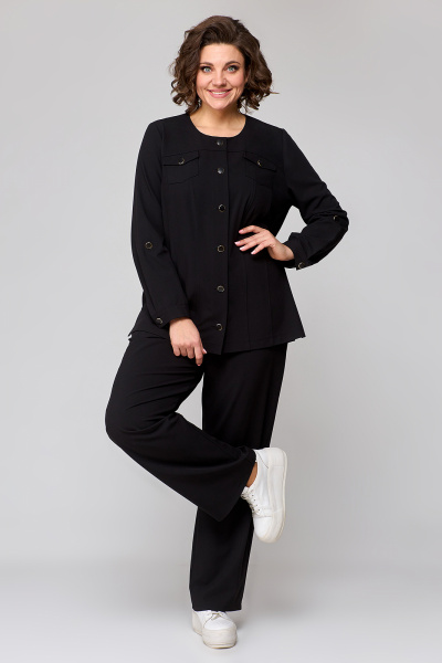 Демисезонный черный костюм из вискозы и текстиля с брюками и жакетом Algranda А3972 - фото 2