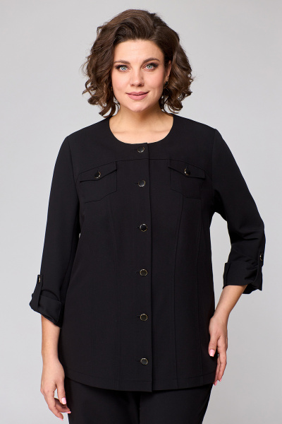 Демисезонный черный костюм из вискозы и текстиля с брюками и жакетом Algranda А3972 - фото 3