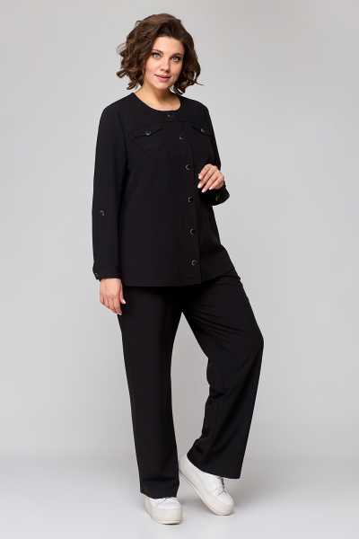 Демисезонный черный костюм из вискозы и текстиля с брюками и жакетом Algranda А3972 - фото 4