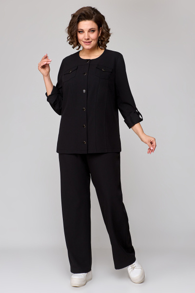 Демисезонный черный костюм из вискозы и текстиля с брюками и жакетом Algranda А3972 - фото 8