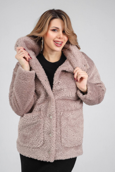 Пальто из искусственного меха с капюшоном и накладными карманами IUKONA 6031 лиловый - фото 1