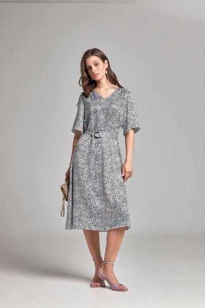 Платье с поясом расклешенное из текстиля с V-образным вырезом Femme & Devur 80306 1.32F(170) - фото 1