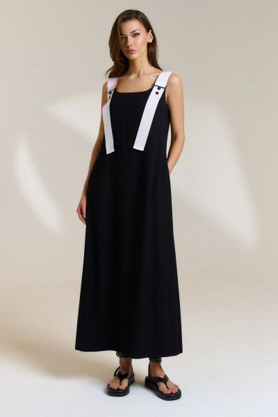 Черное трапециевидное платье из легкой ткани с пряжками DILIA 0831 черный - фото 1