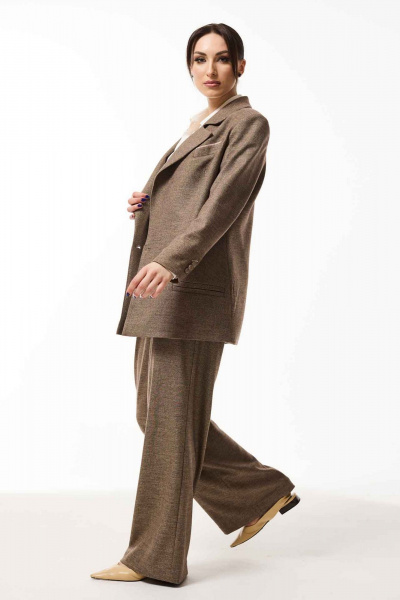Коричневый двубортный жакет из костюмной ткани Mislana 1031ж коричневый - фото 10