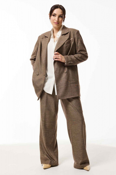 Коричневый двубортный жакет из костюмной ткани Mislana 1031ж коричневый - фото 9