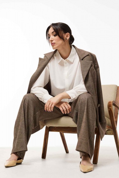 Коричневый двубортный жакет из костюмной ткани Mislana 1031ж коричневый - фото 6