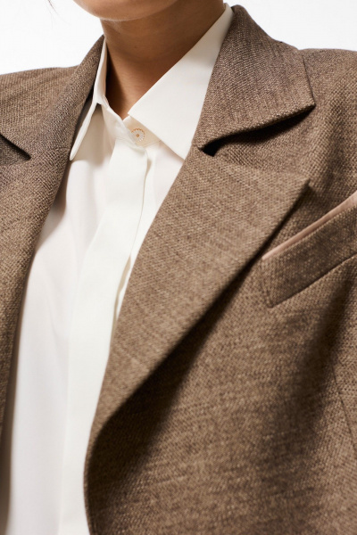 Коричневый двубортный жакет из костюмной ткани Mislana 1031ж коричневый - фото 5