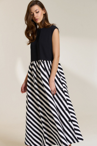 Платье трапециевидного силуэта с разрезом и сборкой DILIA 0834 мультидизайн - фото 3