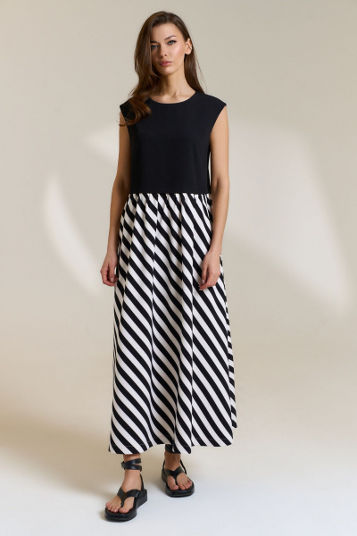 Платье трапециевидного силуэта с разрезом и сборкой DILIA 0834 мультидизайн - фото 1