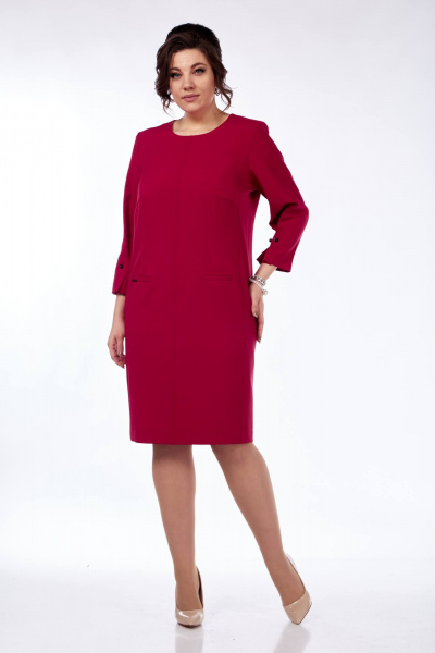 Платье приталенное длиной 97 см с разрезом и карманами SVT-fashion 592 ягодный - фото 1