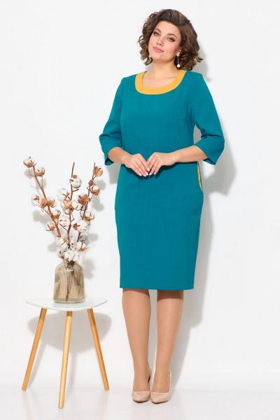 Платье деловое с рельефами и застежкой-молнией на спинке Fortuna ШЖ 600-1 бирюза - фото 1
