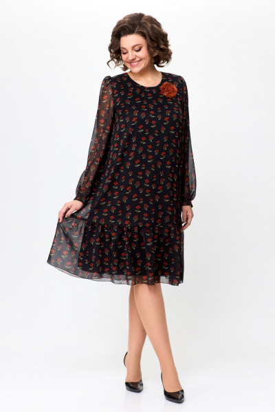 Платье нарядное из шифона с длиной 103 см DaLi 4560.1 чёрное_с_красным - фото 1