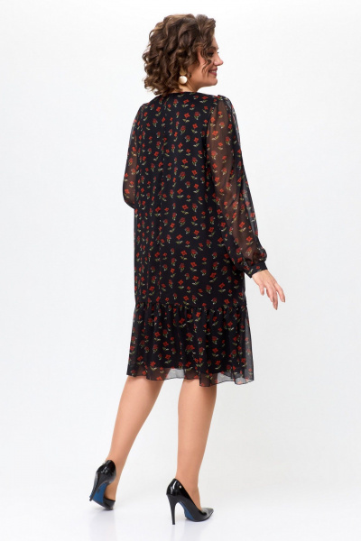 Платье нарядное из шифона с длиной 103 см DaLi 4560.1 чёрное_с_красным - фото 4