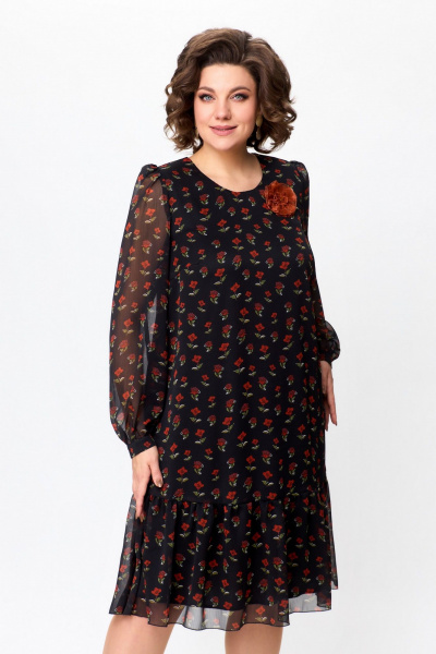 Платье нарядное из шифона с длиной 103 см DaLi 4560.1 чёрное_с_красным - фото 2