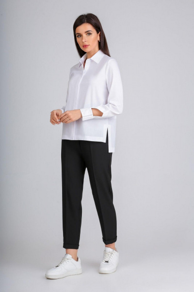 Демисезонная блузка-рубашка свободного силуэта из хлопка IVARI 404/1 белый - фото 10