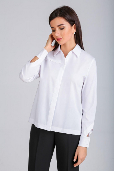 Демисезонная блузка-рубашка свободного силуэта из хлопка IVARI 404/1 белый - фото 9