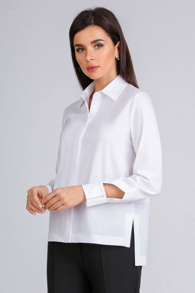 Демисезонная блузка-рубашка свободного силуэта из хлопка IVARI 404/1 белый - фото 8