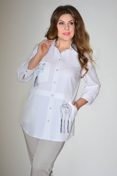 Блуза деловая прямого силуэта с вышивкой и складками Needle 538 - фото 1