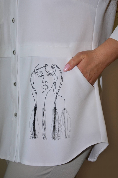 Блуза деловая прямого силуэта с вышивкой и складками Needle 538 - фото 3