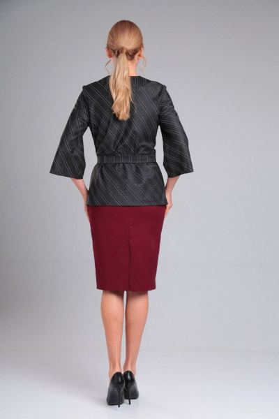 Двухпредметный деловой комплект блузка и юбка из вискозы Gamma Gracia 406 марсала_темно-серый_полоска - фото 6