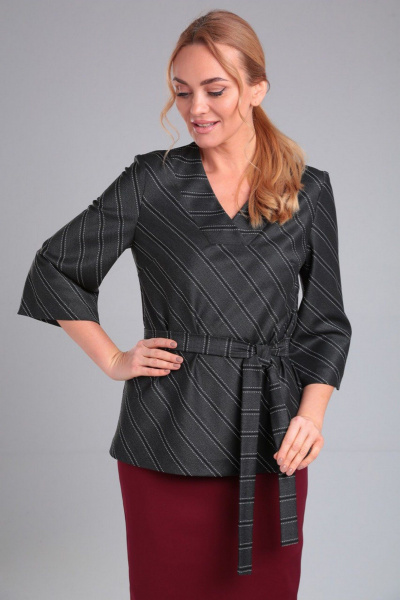 Двухпредметный деловой комплект блузка и юбка из вискозы Gamma Gracia 406 марсала_темно-серый_полоска - фото 5