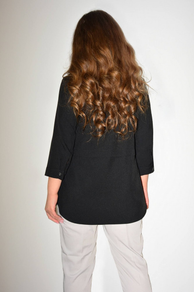 Блуза черная из текстиля с вышивкой и складками Needle 538/1 - фото 5