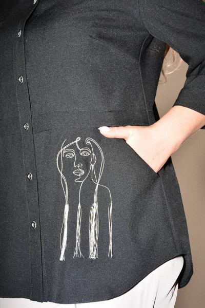 Блуза черная из текстиля с вышивкой и складками Needle 538/1 - фото 3