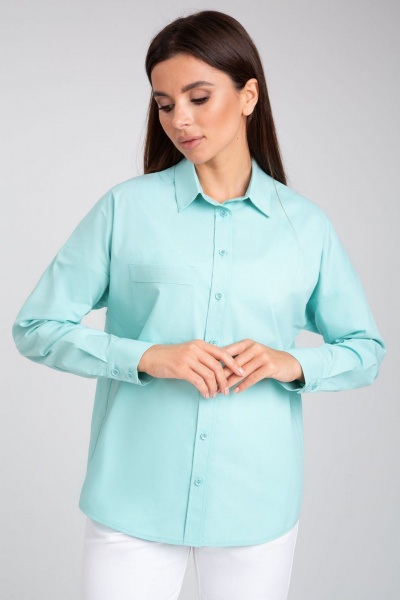 Бирюзовая блузка-рубашка с застежкой на пуговицы IVARI 404/1 лазурный - фото 1