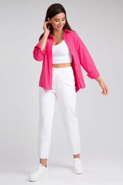 Розовая блузка-рубашка из хлопка для делового стиля IVARI 404/1 фуксия - фото 3