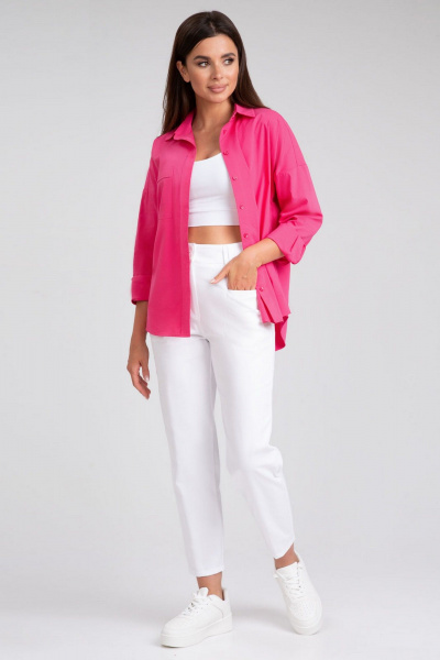 Розовая блузка-рубашка из хлопка для делового стиля IVARI 404/1 фуксия - фото 2