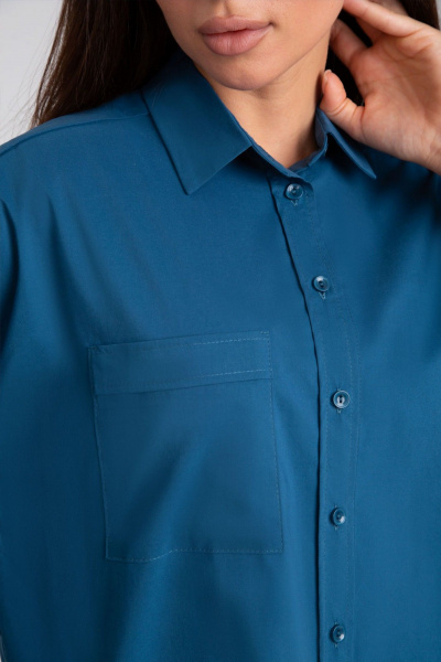 Синяя блузка-рубашка с кокеткой и застежками на пуговицы IVARI 404/1 морская_волна - фото 7