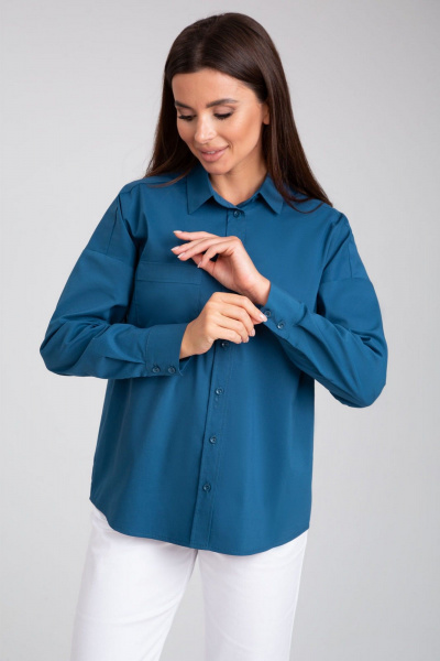 Синяя блузка-рубашка с кокеткой и застежками на пуговицы IVARI 404/1 морская_волна - фото 6