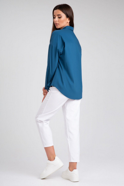 Синяя блузка-рубашка с кокеткой и застежками на пуговицы IVARI 404/1 морская_волна - фото 5