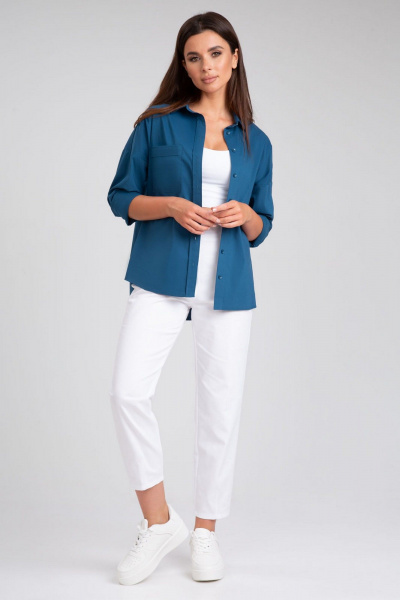 Синяя блузка-рубашка с кокеткой и застежками на пуговицы IVARI 404/1 морская_волна - фото 3