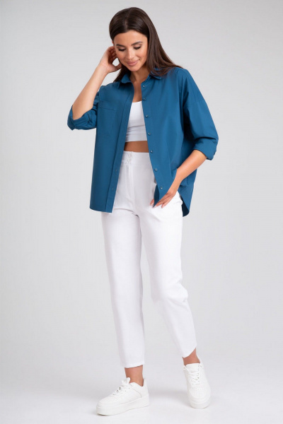 Синяя блузка-рубашка с кокеткой и застежками на пуговицы IVARI 404/1 морская_волна - фото 2