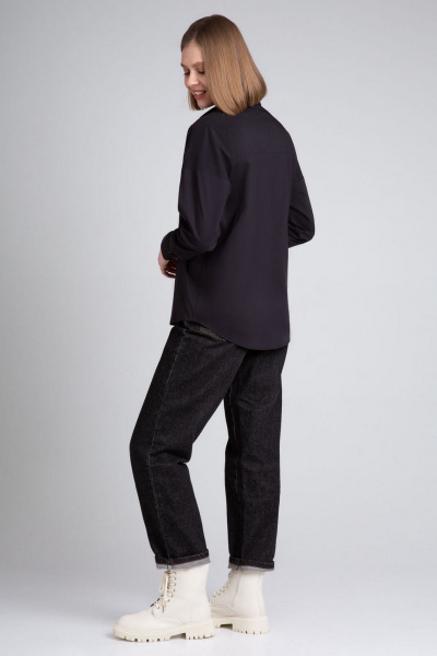 Черная блузка-рубашка с классическим силуэтом из хлопка IVARI 404/1 черный - фото 9