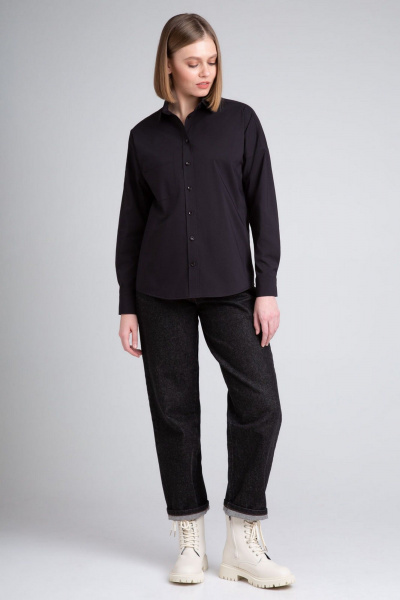 Черная блузка-рубашка с классическим силуэтом из хлопка IVARI 404/1 черный - фото 8