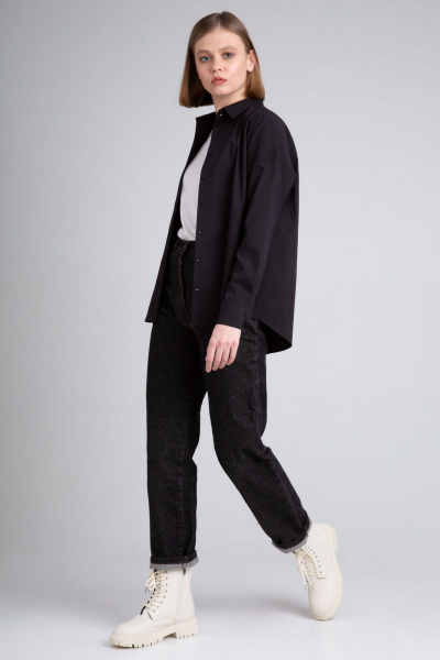 Черная блузка-рубашка с классическим силуэтом из хлопка IVARI 404/1 черный - фото 7