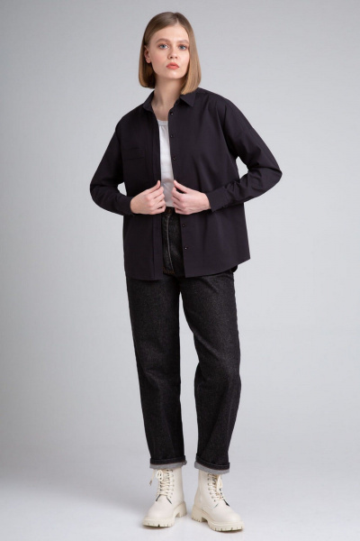 Черная блузка-рубашка с классическим силуэтом из хлопка IVARI 404/1 черный - фото 6