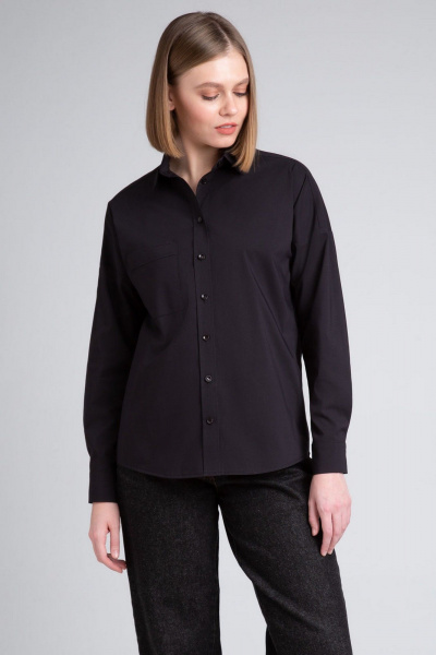 Черная блузка-рубашка с классическим силуэтом из хлопка IVARI 404/1 черный - фото 4
