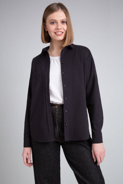 Черная блузка-рубашка с классическим силуэтом из хлопка IVARI 404/1 черный - фото 3