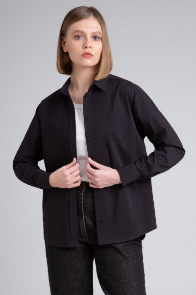 Черная блузка-рубашка с классическим силуэтом из хлопка IVARI 404/1 черный - фото 1