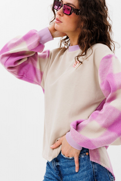 Джемпер свободного кроя из трикотажа для демисезона HIT 2014/1 бежевый,розовый - фото 7